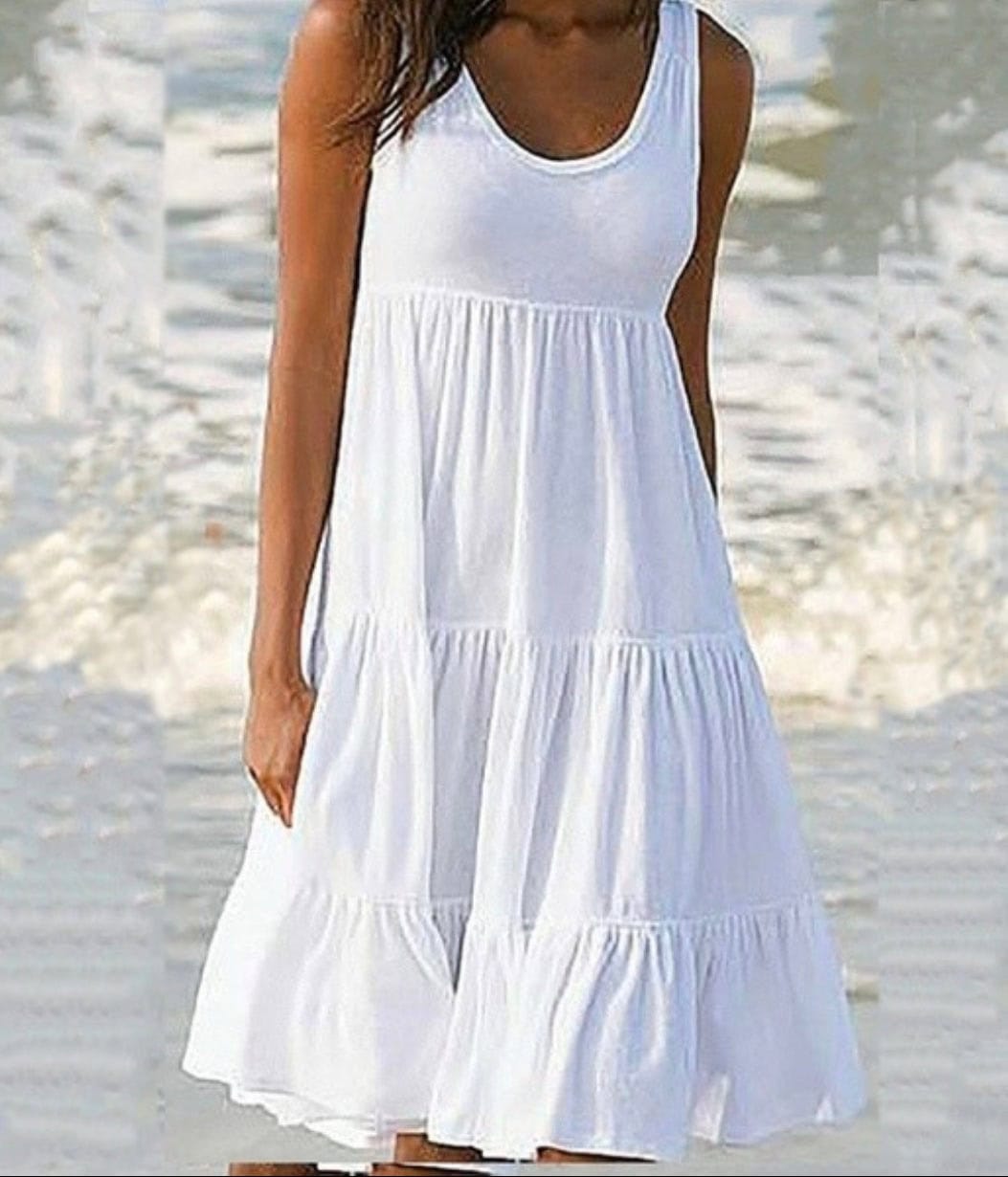 Fashion Women Casual Round Neck Loose Sleeveless Dress