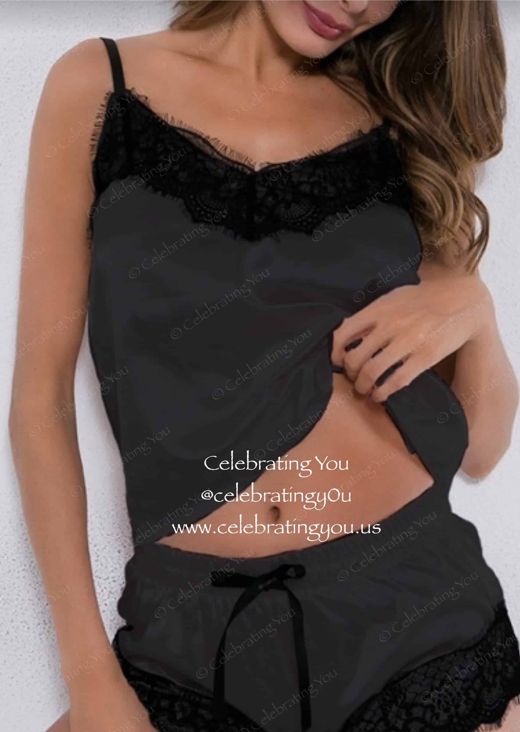 Celebrating You Women’s Fashion Pajamas Silk 2 Piece Lace Lingerie